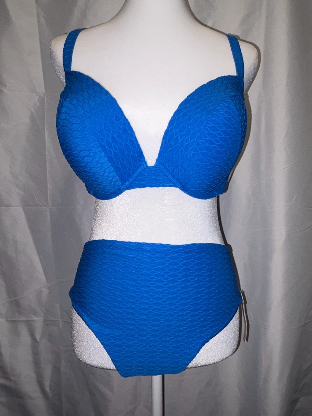 NWT Victoria's Secret Matching 2Pc Bikini Set Blue 34DDD & M High Waist Bottom